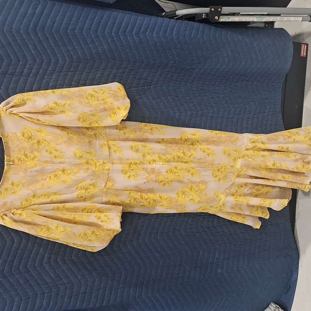 NWT ChicWish Yellow Blossom Drawstring Asymmetric Ruffle Midi Dress - Picture 6 of 7